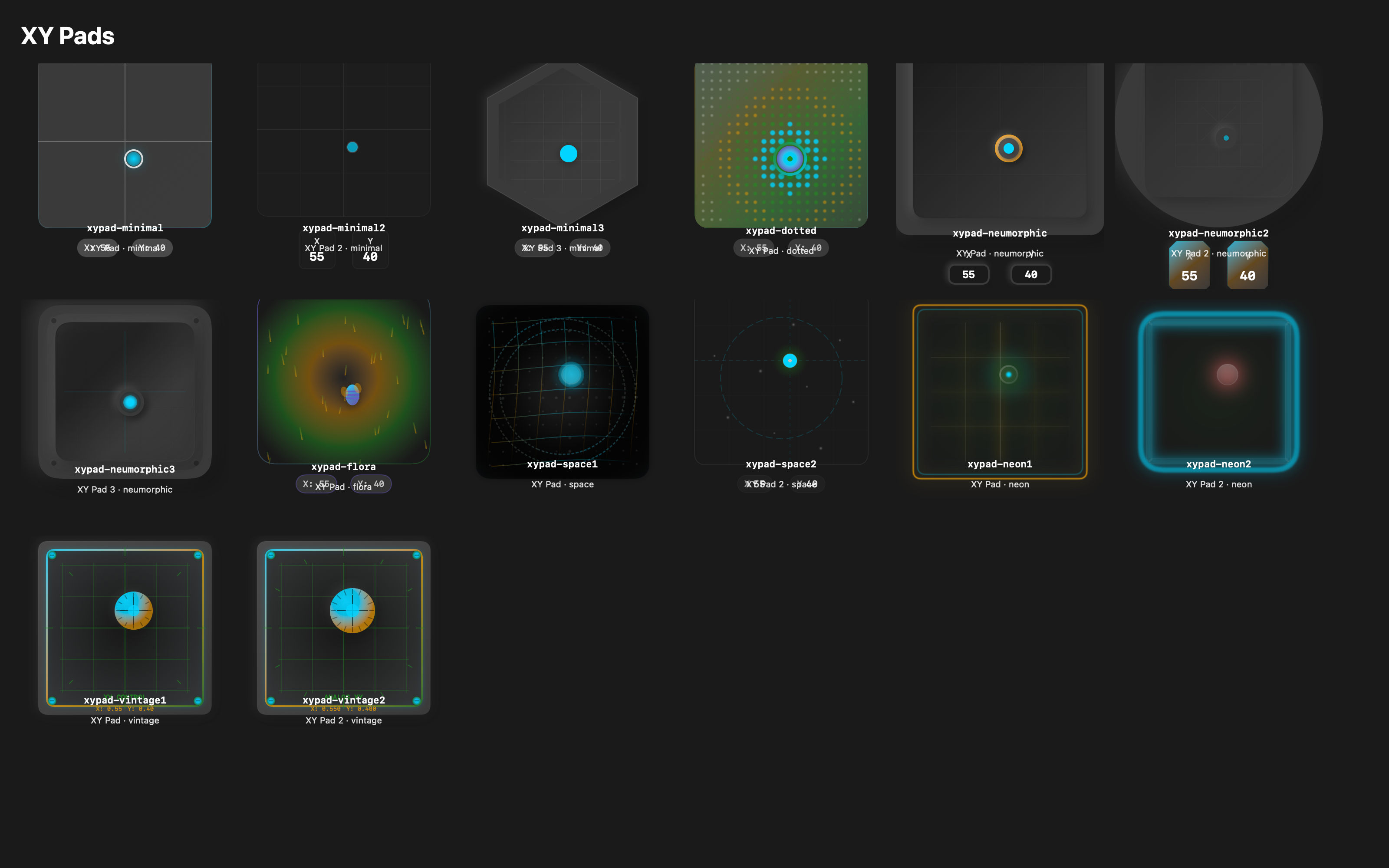 XY Pads contact sheet